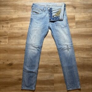 Diesel Jeans Men 30x32 Blue Belther Regular Slim Tapered Stretch Patched 084GI